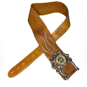 VTG Y2K Leatherock Brown Wide Leather Belt Studded Western Boho 40in Large